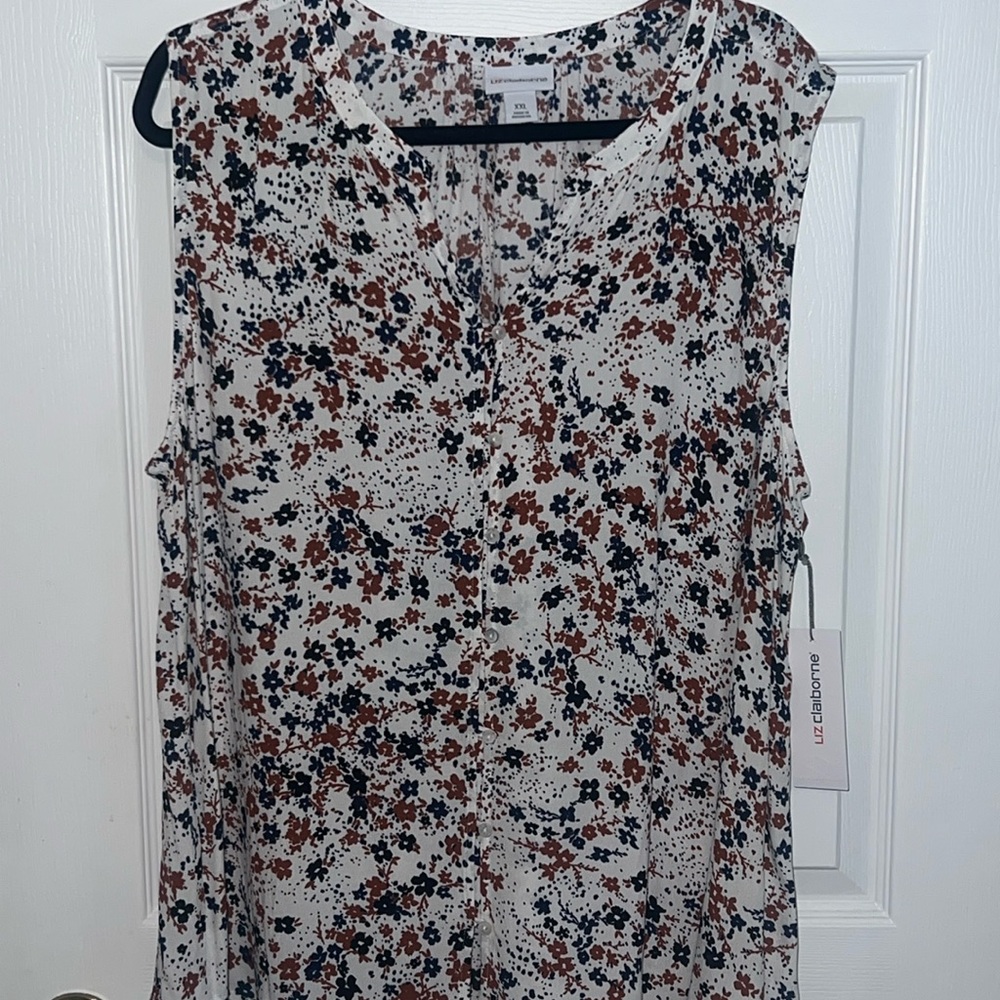 Navy blue and brown floral top